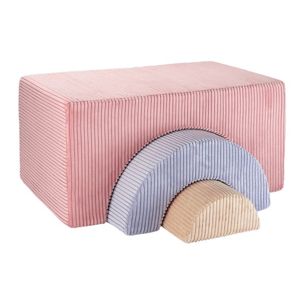 Teren de joacă din spumă roz 3 buc. din catifea reiată înălțime 37 cm 75x49 cm Rainbow Montessori – Wigiwama