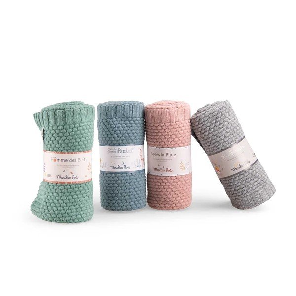 Pătură tricotată pentru copii verde 75x86 cm Pomme des Bois – Moulin Roty-image-3