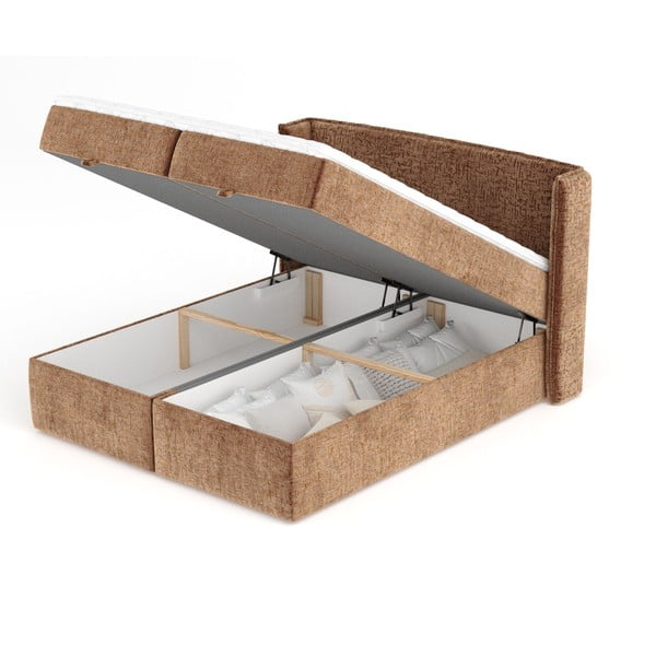 Pat boxspring portocaliu cu spațiu de depozitare 160x200 cm Passion – Maison de Rêve-image-3