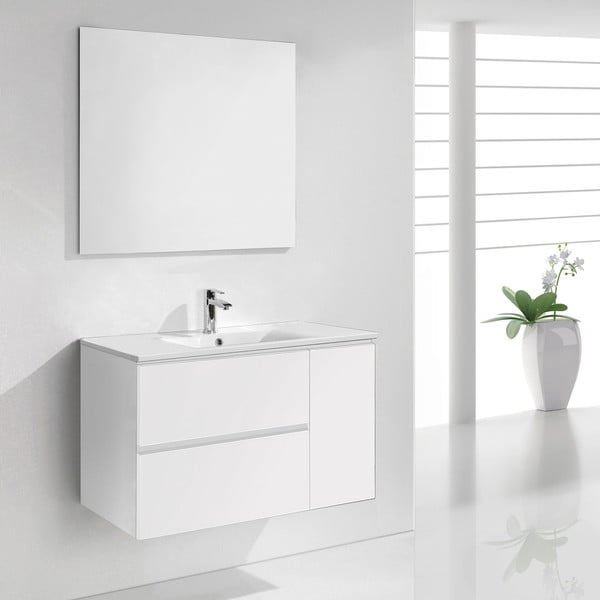 Dulăpior baie cu lavoar și oglindă Happy, nuanță de alb, 80 cm