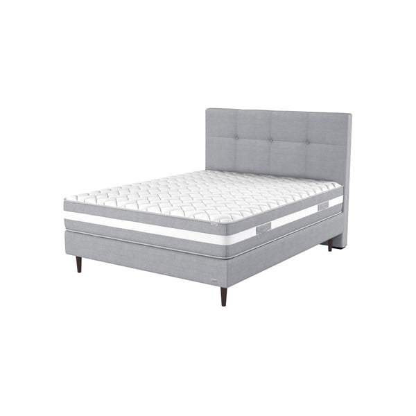 Pat boxspring cu tăblie decorativă şi saltea subţire cu spumă de memorie Ted Lapidus Maison PÉRIDOT, 160 x 200 cm, gri-image-1