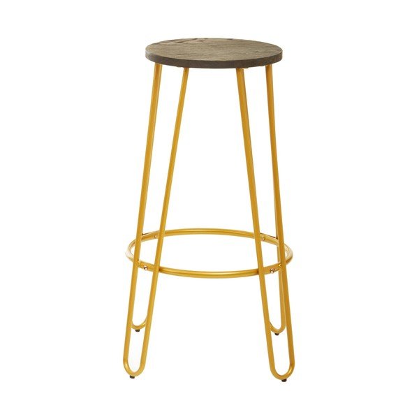 Scaun de bar auriu/în culoare naturală din lemn de ulm (înălțime șezut 75 cm) District – Premier Housewares-image-2