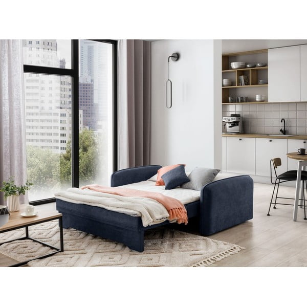 Canapea albastru-închis extensibilă/cu spațiu de depozitare cu tapițerie din chenille 155 cm Laine – ELTAP-image-4