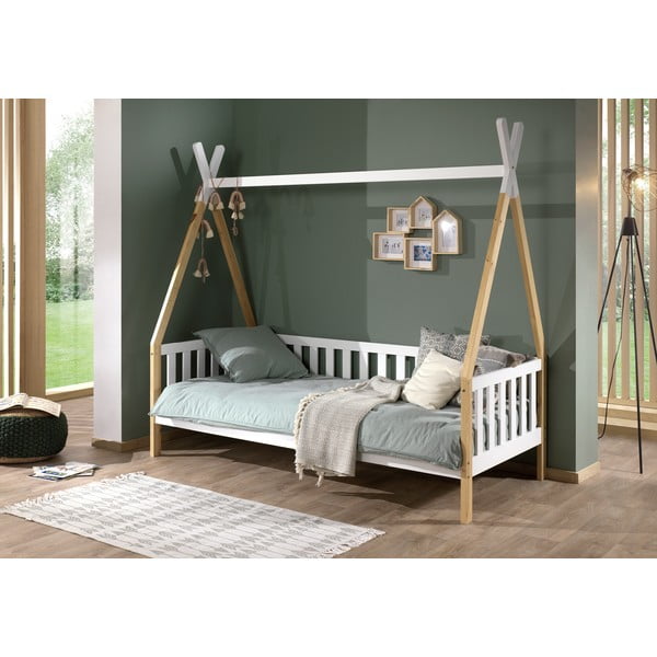 Pat pentru copii cu barieră Vipack Tipi, 90 x 200 cm, alb-image-1