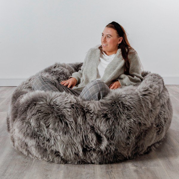 Fotoliu bean bag  gri din lână de oaie, ⌀ 110 cm - Native Natural-image-3