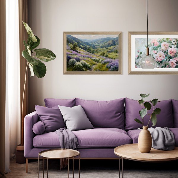 Tablou cu ramă imprimat 75x56 cm Violet Hills – Styler-image-1