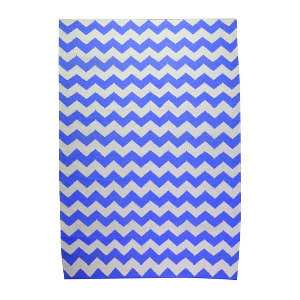 Covor de lână Geometry Zic Zac Dark Blue & White, 160x230 cm