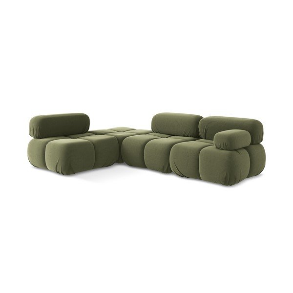 Colțar modular verde deschis cu tapițerie din catifea (cu colț pe partea stângă) Lokua – Makamii-image-3