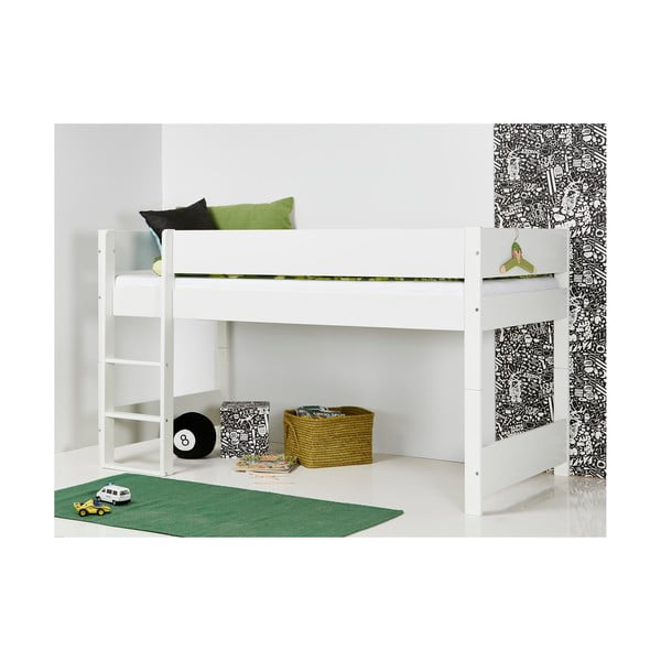 Pat supraetajat pentru copii, cu protecții laterale Manis-h Argos, 90 x 200 cm, alb