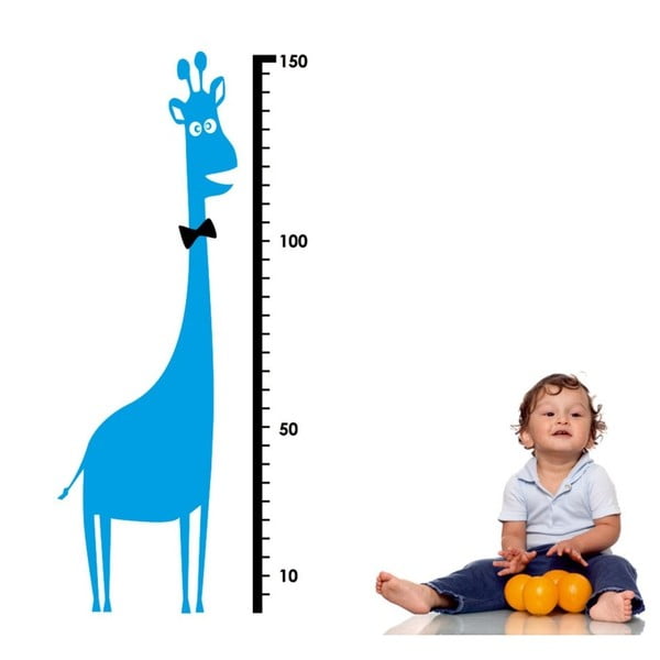 Autocolant de perete cu grafic de creștere pentru copii Giraphe, albastru