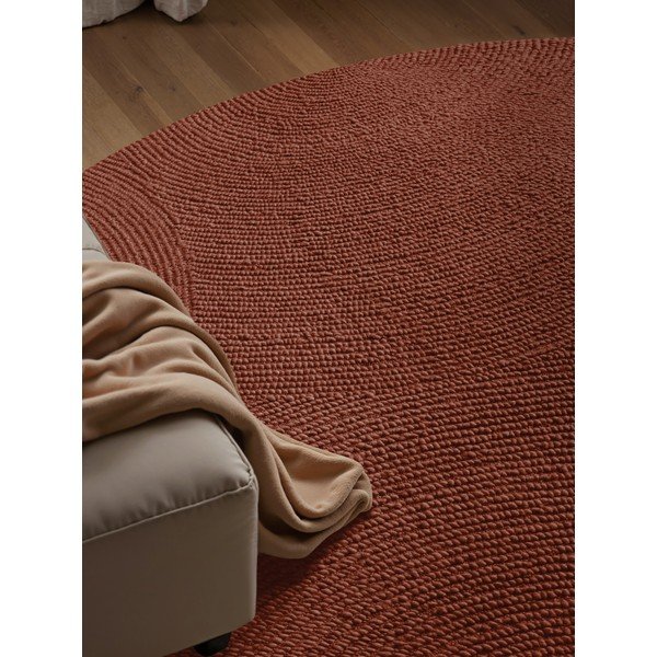 Covor cărămiziu țesut manual rotund din lână ø 150 cm Calmio – Hanse Home-image-1