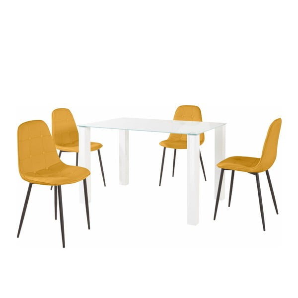Set masă cu 4 scaune Støraa Dante, lungime masă 120 cm, galben