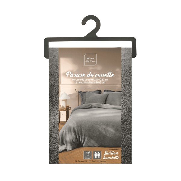 Lenjerie de pat gri antracit din micropluș/cocolino pentru pat dublu, extinsă 240x220 cm Helena – douceur d'intérieur-image-4