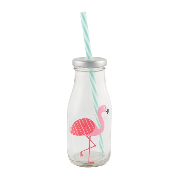 Sticlă cu pai și capac Sass & Belle Tropical Flamingo