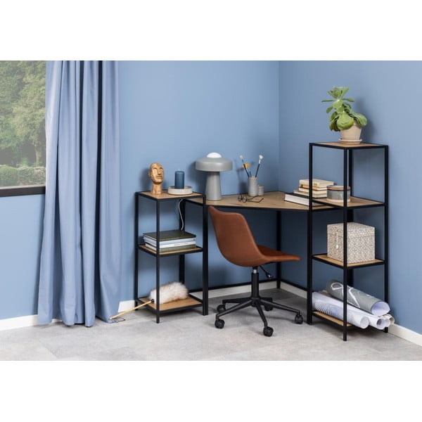 Bibliotecă neagră/în culoare naturală cu aspect de lemn de stejar 37x83 cm Seaford – Actona-image-1