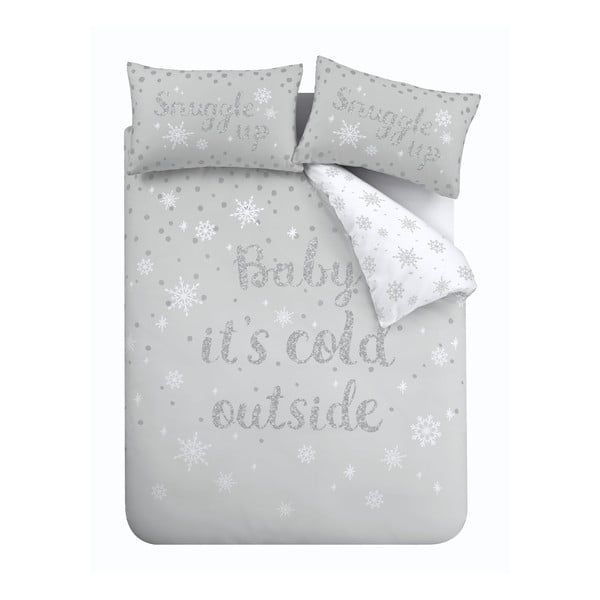 Lenjerie de pat albă/gri deschis pentru pat de o persoană 135x200 cm Baby It's Cold Outside – Catherine Lansfield