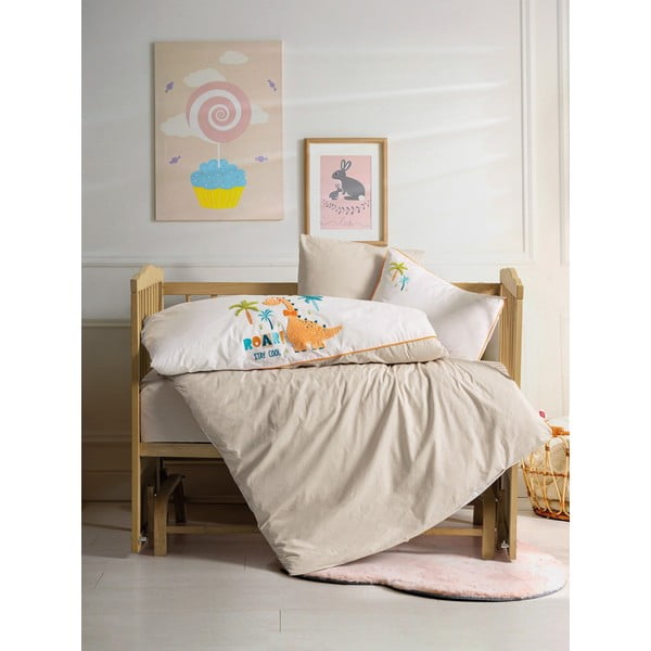 Lenjerie de pat pentru copii bej din bumbac pentru pătuț cu cearceaf inclus, cu 4 piese 100x150 cm Kiddo – Mijolnir-image-1