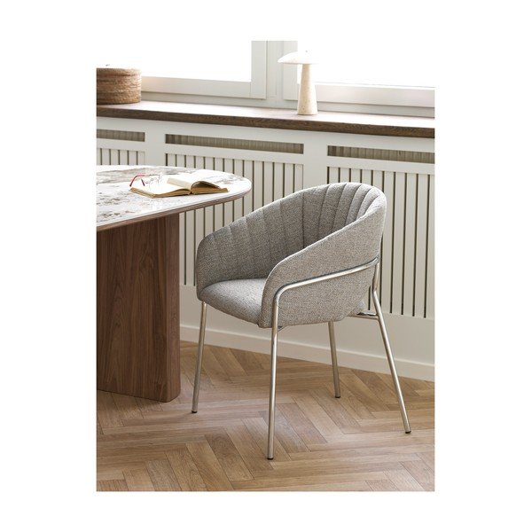 Scaun de living gri deschis cu cotiere din oțel Costa – House Nordic-image-1