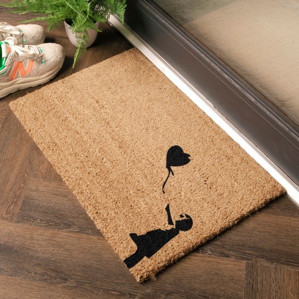 Covoraș de intrare din fibre de nucă de cocos 40x60 cm Girl With a Ballon – Artsy Doormats-image-1
