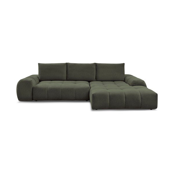 Colțar verde extensibil/cu spațiu de depozitare cu tapițerie din chenille (cu colț pe partea dreaptă/cu șezlong) Everest – Bobochic Paris