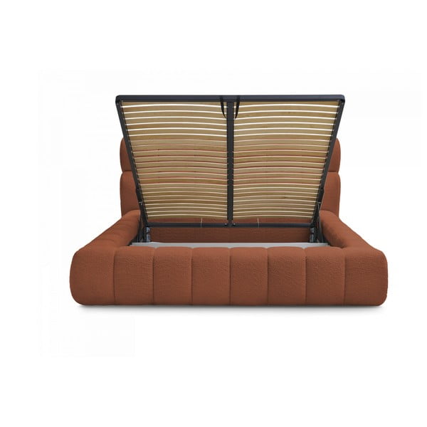 Pat matrimonial portocaliu tapițat cu spațiu de depozitare cu somieră 180x200 cm Mont Blanc – Bobochic Paris-image-3