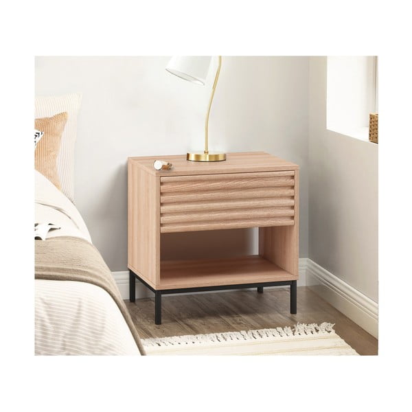 Noptieră în culoare naturală cu blat cu aspect de lemn de stejar Celine – Støraa-image-1