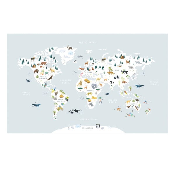 Tapet pentru copii 400 cm x 248 cm Animals World Map – Lilipinso