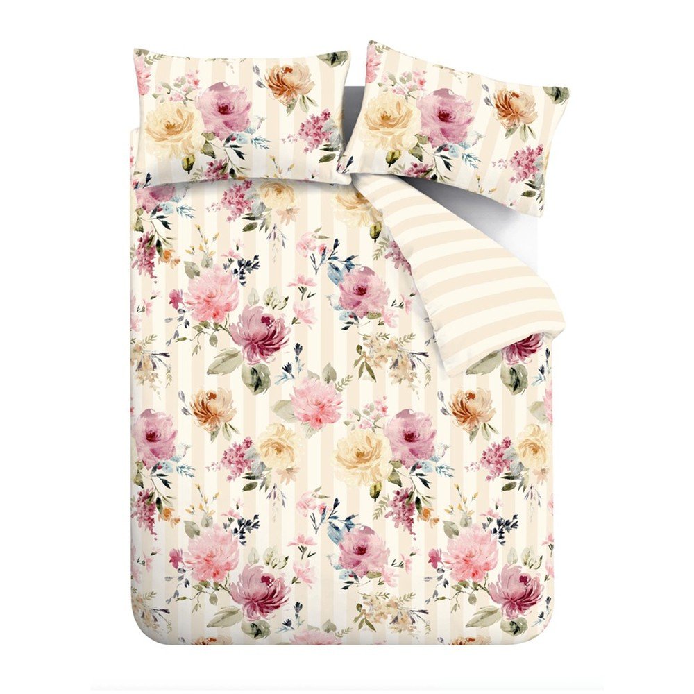 Lenjerie de pat crem pentru pat de o persoană 135x200 cm Floral Stripe – Catherine Lansfield