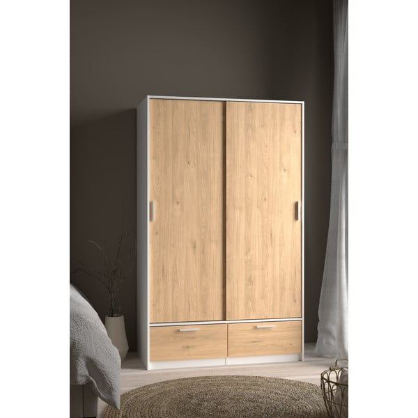 Șifonier alb/cu  aspect de lemn de stejar cu ușă glisantă 121x200 cm Line – Tvilum-image-4