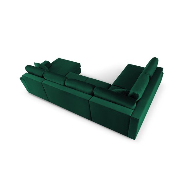 Colțar verde extensibil, cu spațiu de depozitare cu tapițerie din catifea (cu colț pe partea stângă, în formă de "U") Kyoto – Cosmopolitan Design-image-4