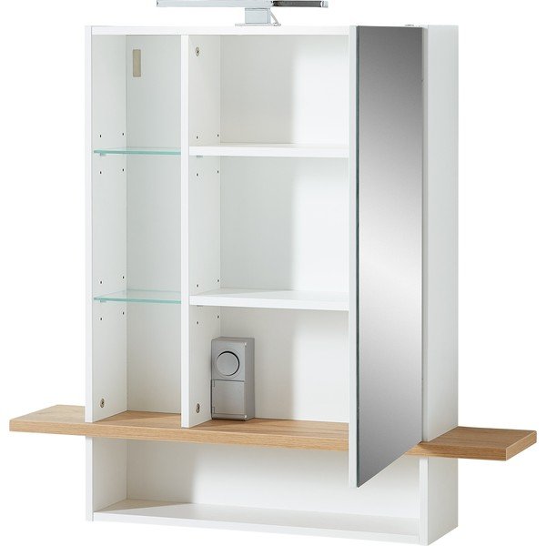 Dulap de baie suspendat alb cu oglindă cu aspect de stejar 90x91 cm Novolino - Germania-image-3