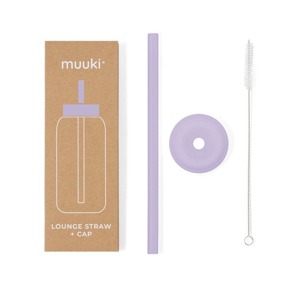 Pai de băut cu perie de curățare/cu capac inclus din silicon Pastel Lilac – Muuki