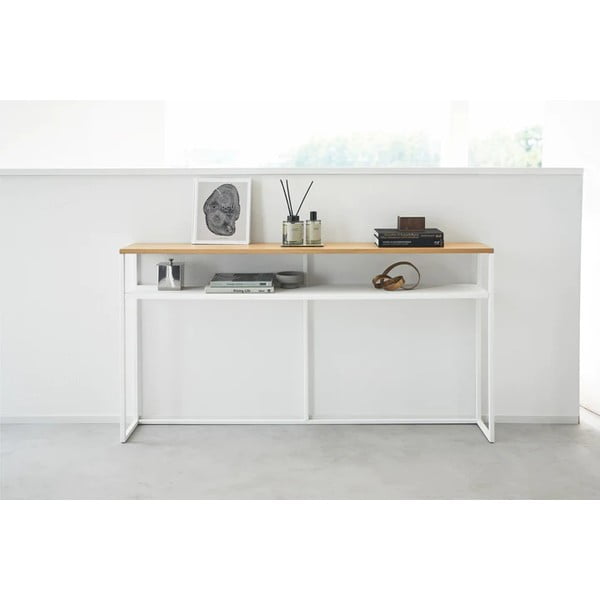 Masă consolă albă/maro deschis cu aspect de lemn de frasin 20,5x126 cm Tower – YAMAZAKI-image-2