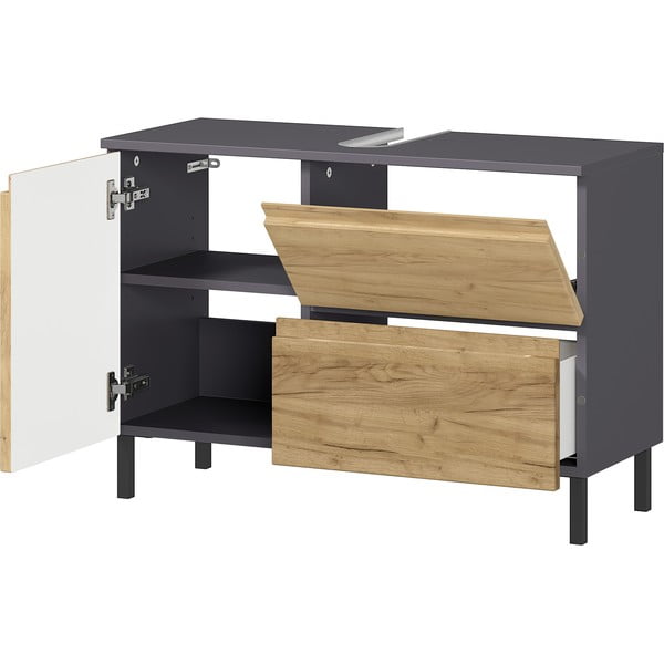 Dulap gri închis sub chiuvetă cu aspect de stejar 80x56 cm Salinas - Germania-image-3