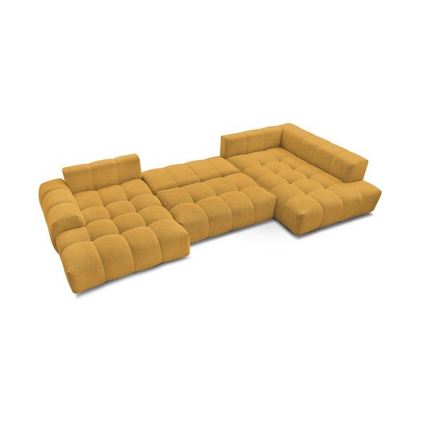 Colțar galben muștar extensibil/cu spațiu de depozitare cu tapițerie din chenille (cu colț pe partea dreaptă/în formă de "U") Everest – Bobochic Paris-image-4