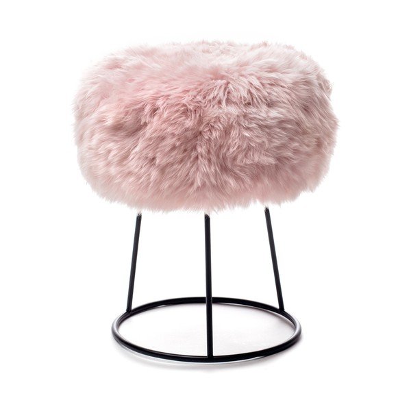 Taburet cu tapițerie din blană de oaie Royal Dream, ⌀ 36 cm, roz deschis