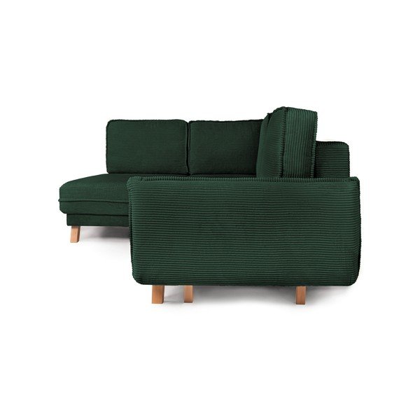Colțar verde închis extensibil/cu spațiu de depozitare cu tapițerie din catifea reiată  (cu colț pe partea stângă/în formă de ”L”) Tori – Bonami Selection-image-4