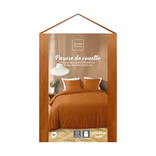 Lenjerie de pat teracotă din microfibră pentru pat dublu/extinsă cu 3 piese 240x220 cm Liam – douceur d'intérieur-image-1
