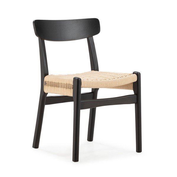 Scaune de dining negre 2 buc. din lemn de arbore de cauciuc Biel – MOME