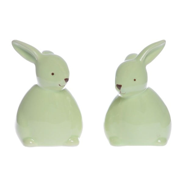 Set 2 decorațiuni din ceramică Ewax Little Rabbit, verde