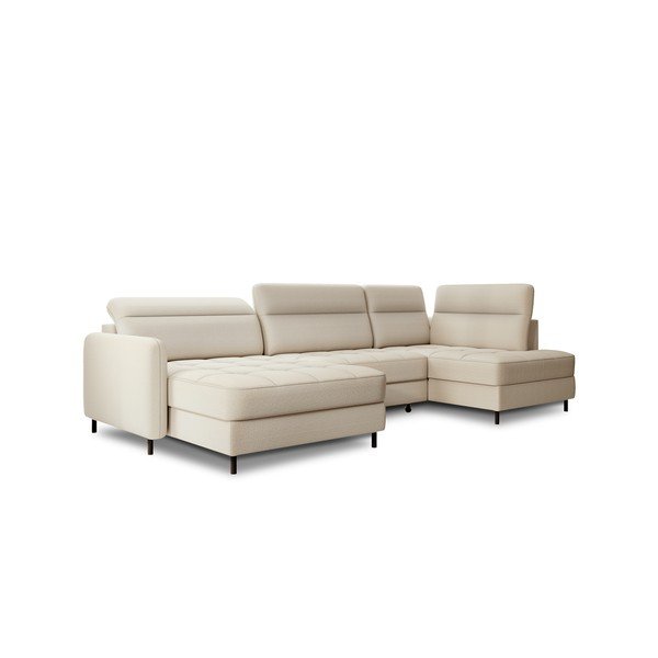 Colțar bej extensibil/cu spațiu de depozitare cu tapițerie din catifea (cu colț pe partea dreaptă/în formă de "U") Berrto – ELTAP-image-2