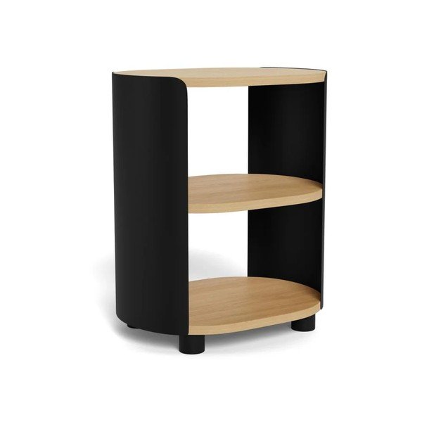Noptieră neagră/în culoare naturală cu rafturi cu aspect de lemn de stejar Bowen – Actona-image-3