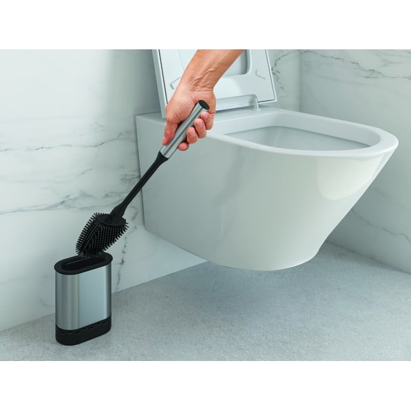 Perie de WC gri închis din oțel inoxidabil Cleany – Metaltex-image-3