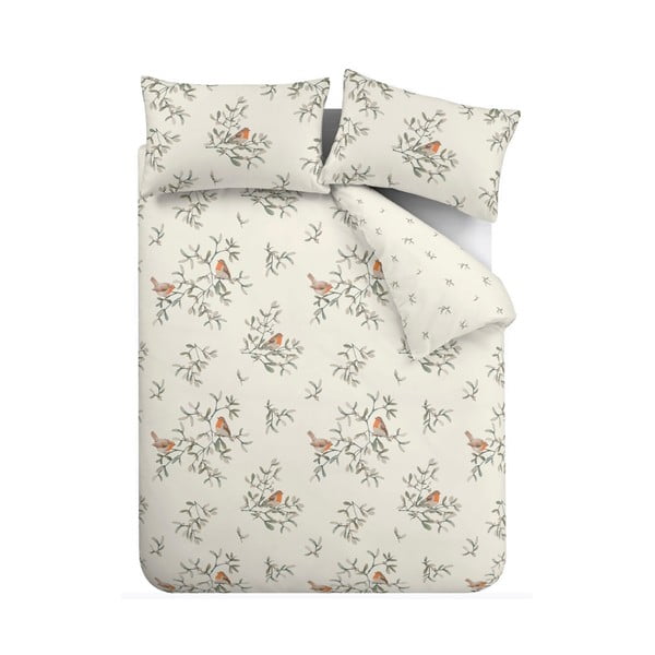 Lenjerie de pat crem din flanelă pentru pat de o persoană 135x200 cm Mistletoe Robins – Catherine Lansfield