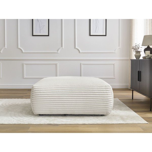 Taburet crem cu tapițerie din catifea reiată Lucien – Bobochic Paris-image-1