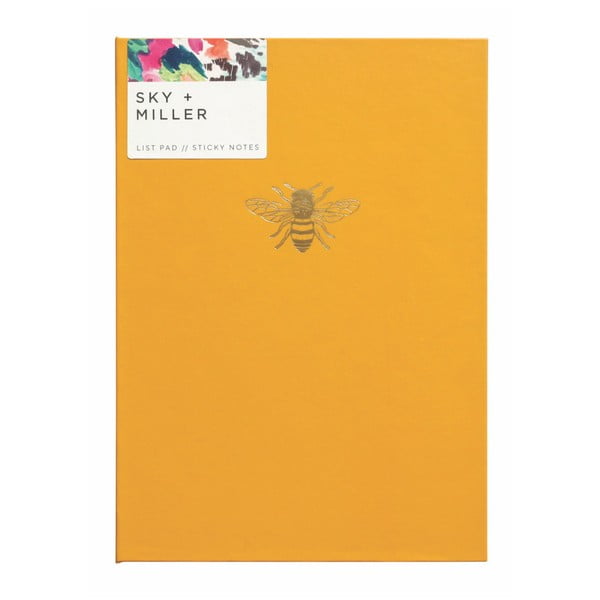 Caiet notițe cu bloc notițe adezive Portico Designs Bee, 60 file, galben