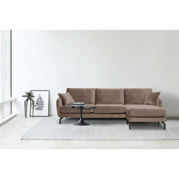 Colțar maro/bej   din catifea (cu șezlong pe partea dreaptă) Magic - Scandic-image-1