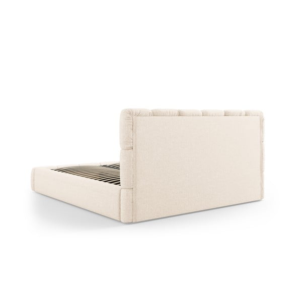 Pat matrimonial crem tapițat cu spațiu de depozitare cu somieră 140x200 cm Bellis – Micadoni Home-image-4