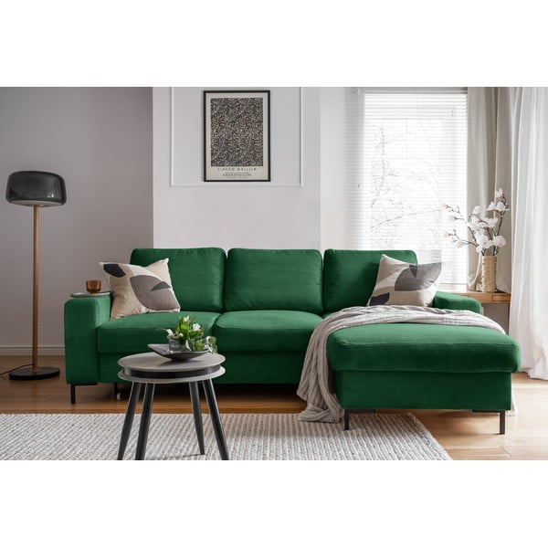 Colțar verde închis extensibil cu tapițerie din catifea reiată  (cu colț pe partea dreaptă) Lofty Lilly – Miuform-image-4