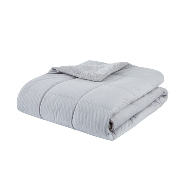Cuvertură gri deschis matlasată din micropluș pentru pat dublu 200x220 cm Cosy Cord – Catherine Lansfield